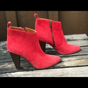 Madewell Italian suede red booties 7.5